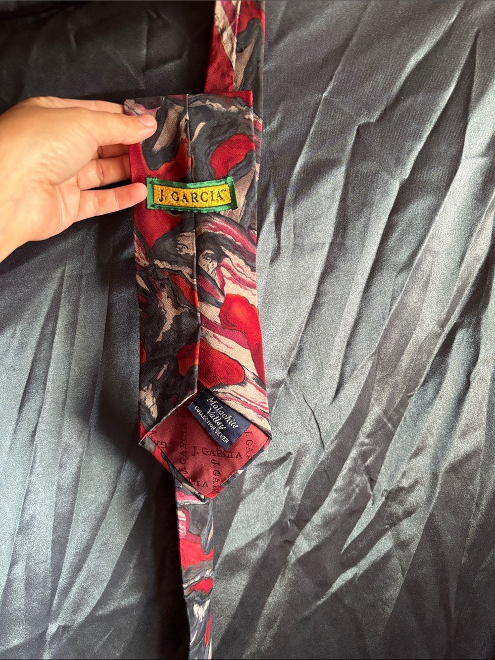 J. Garcia Red and Gray Marble-Pattern Silk Tie